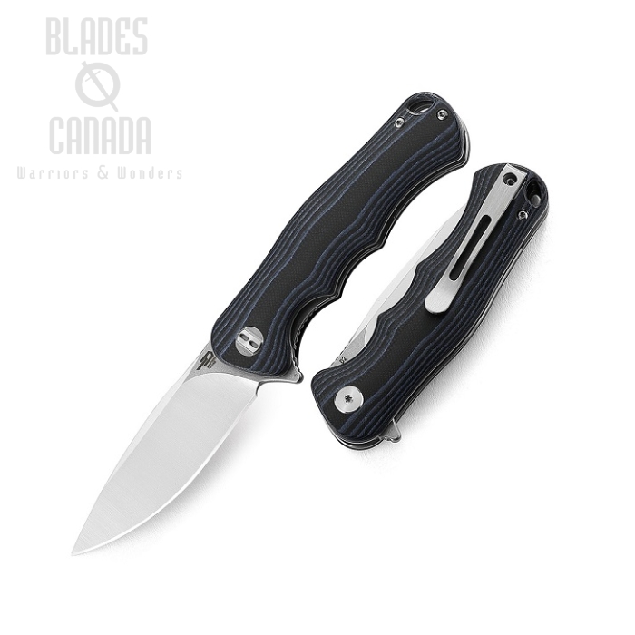 Bestech Bobcat Flipper Folding Knife, D2 Two-Tone, G10 Black/Blue, BG22D-1