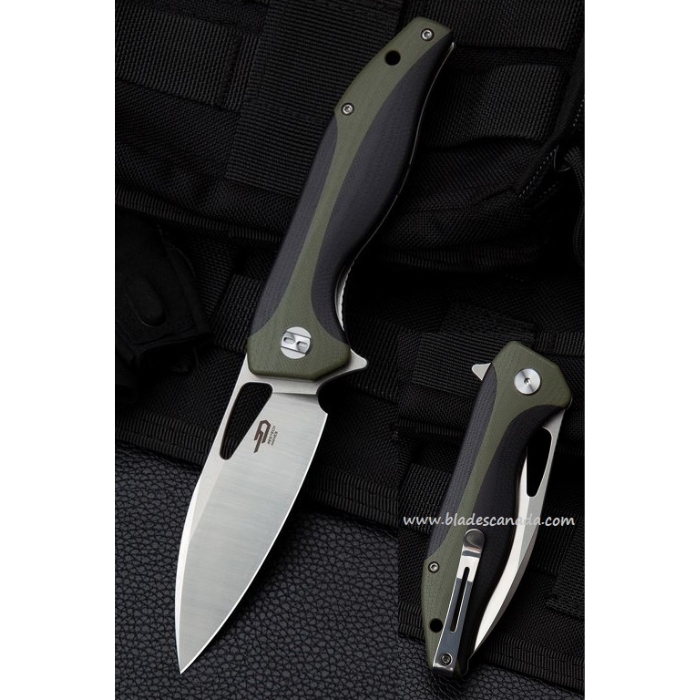 Bestech Komodo Flipper Folding Knife, D2, G10 Green/Black, BG26A