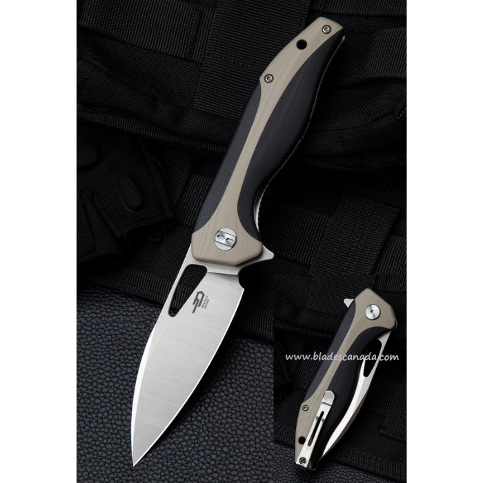 Bestech Komodo Flipper Folding Knife, D2 Sheepsfoot, G10 Tan/Black, BG26B