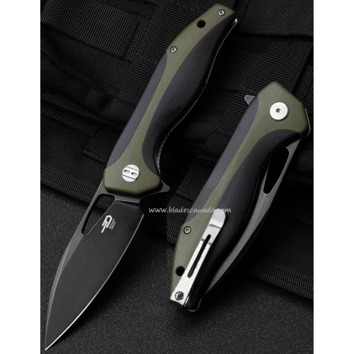 Bestech Komodo Flipper Folding Knife, D2, G10 Black/Green, BG26D