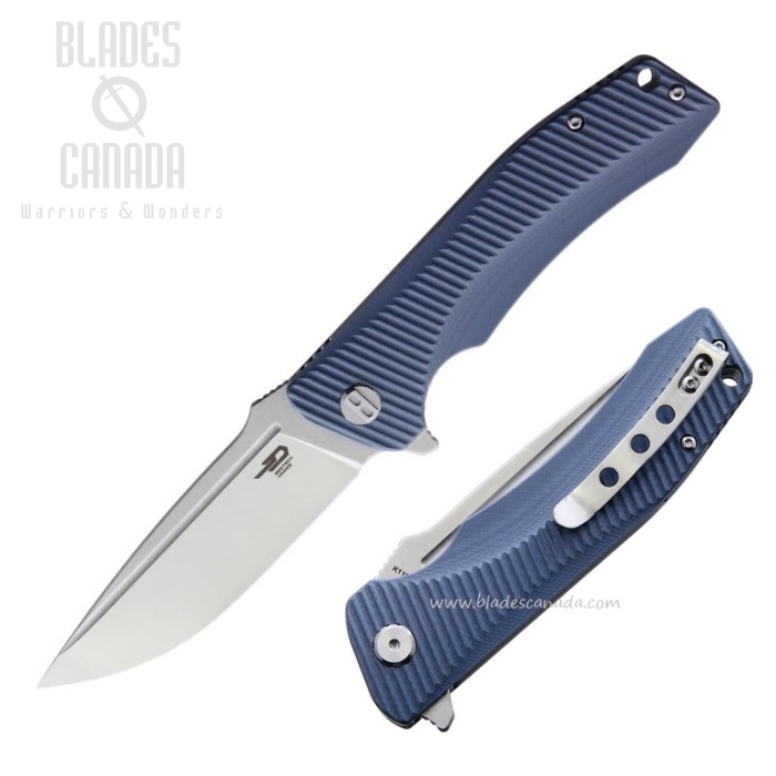 Bestech Mako Flipper Folding Knife, K110 Two-Tone, G10 Blue/Grey, BG27C