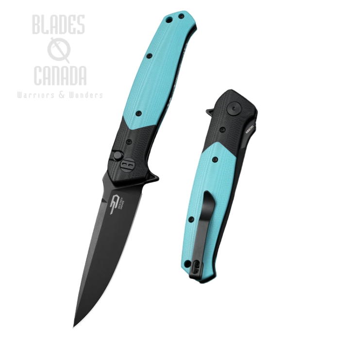 Bestech Swordfish Flipper Button Lock Folding, 14C28N Black, G10 Black/Light Blue, BG62E (image for) Bestech Swordfish Flipper Button Lock Folding, 14C28N Black, G10 Black/Light Blue, BG62E
