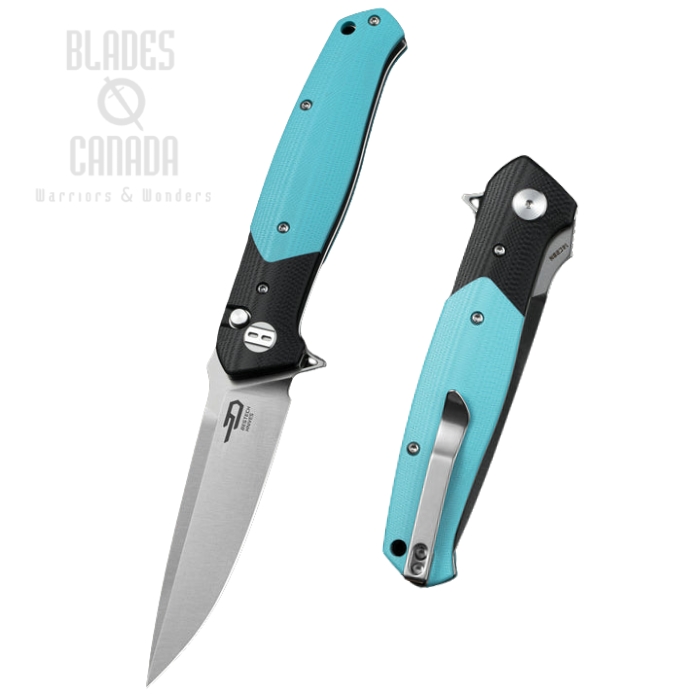 Bestech Swordfish Flipper Button Lock Folding, 14C28N Satin, G10 Black/Light Blue, BG62F (image for) Bestech Swordfish Flipper Button Lock Folding, 14C28N Satin, G10 Black/Light Blue, BG62F