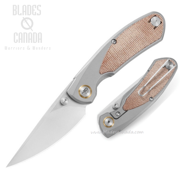 Bestech Lito Framelock Folding Knife, M390 Satin, Titanium/Micarta Natural, BT2307B