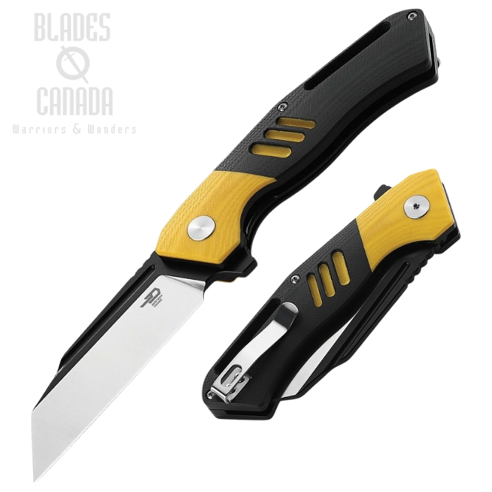 Bestech Rockface Flipper Folding Knife, D2 Two-Tone, G10 Yellow/Black, BTKG46A