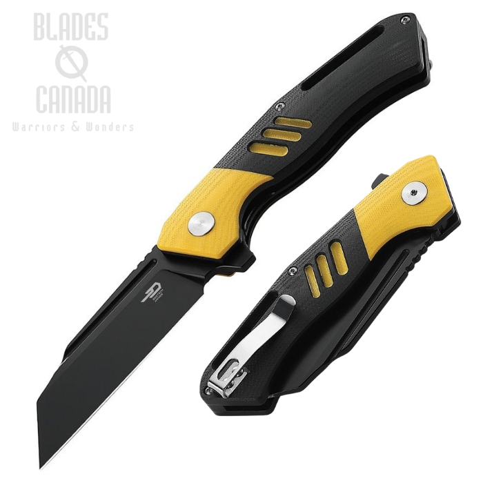 Bestech Rockface Flipper Folding Knife, D2 Black, G10 Black/Yellow, BTKG46B