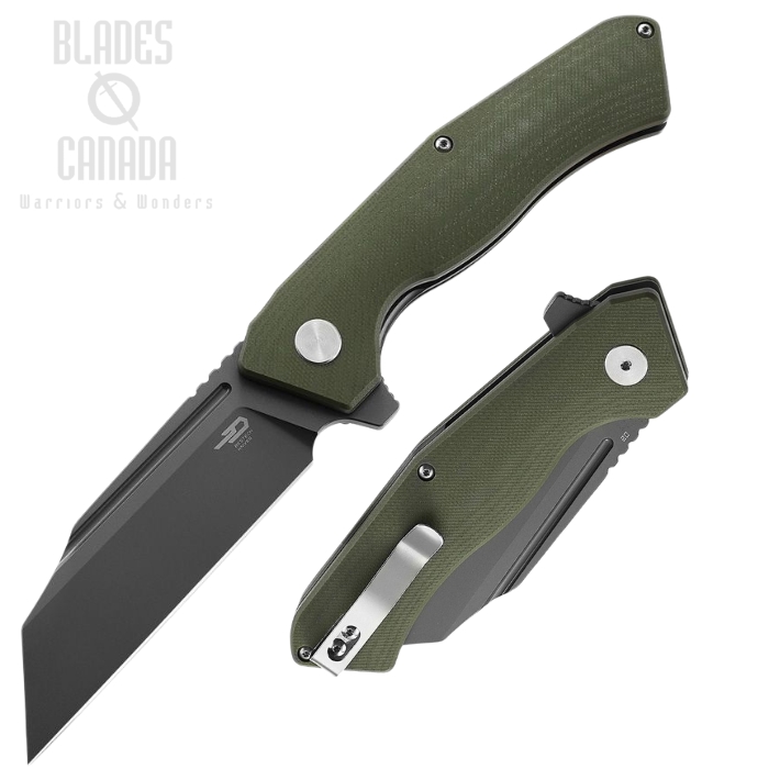 Bestech Rockface Flipper Folding Knife, D2 Gray Ti, G10 OD Green, BTKG46H