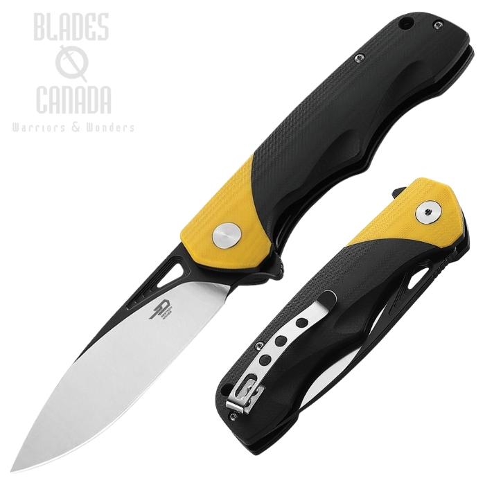 Bestech Airstream Flipper Folding Knife, D2 Two-Tone, G10 Black/Yellow, BTKG47A