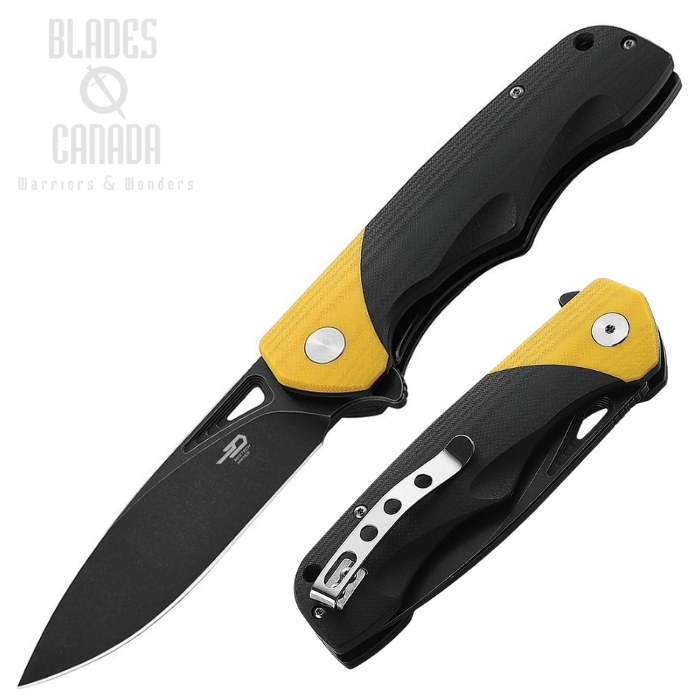 Bestech Airstream Flipper Folding Knife, D2 Black SW, G10 Black/Yellow, BTKG47B