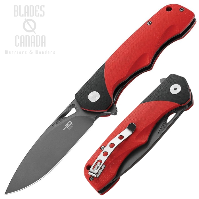 Bestech Airstream Flipper Folding Knife, D2 Gray Ti, G10 Black/Red, BTKG47D