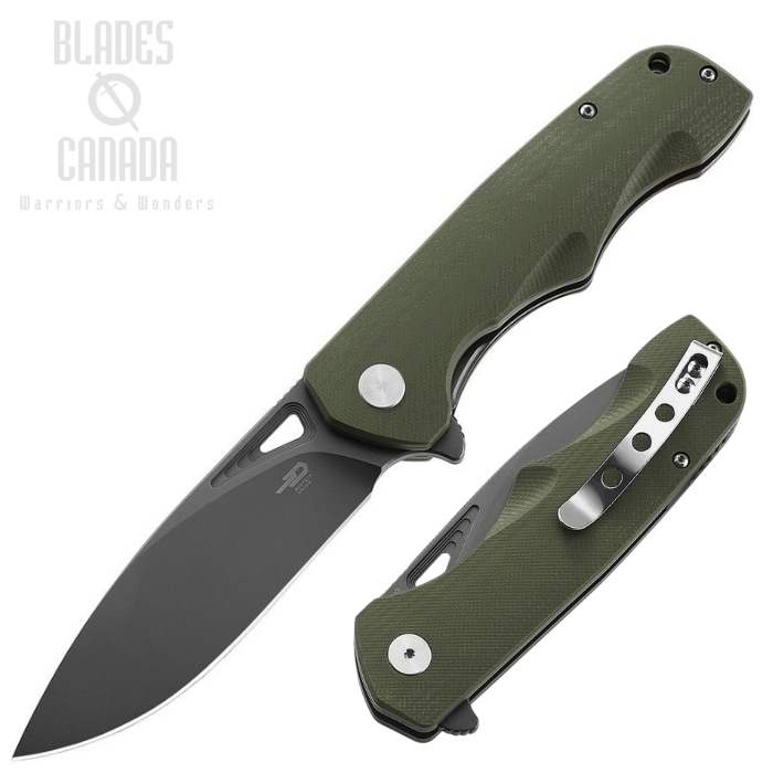 Bestech Airstream Flipper Folding Knife, D2 Gray Ti, G10 OD Green, BTKG47H