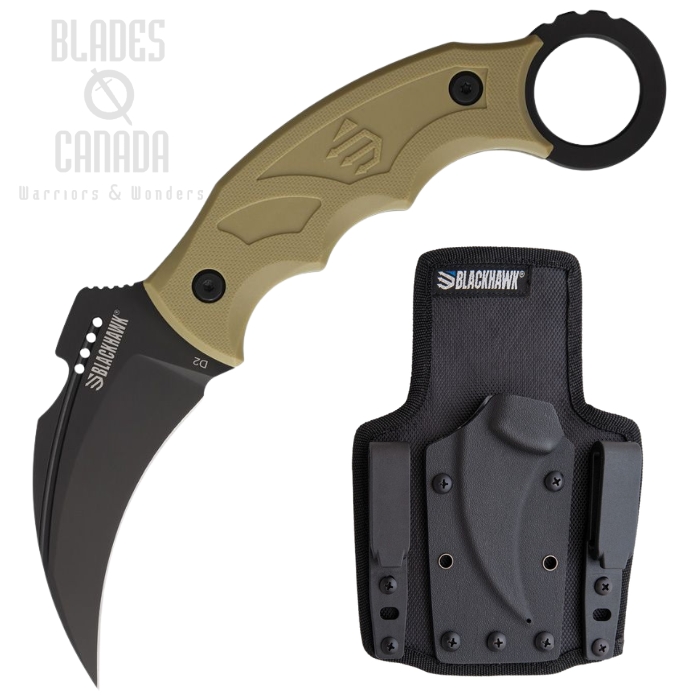 Blackhawk Garra Fixed Blade Karambit Knife, D2 Black, GRN Tan, Kydex Sheath, BH15GF401TN (image for) Blackhawk Garra Fixed Blade Karambit Knife, D2 Black, GRN Tan, Kydex Sheath, BH15GF401TN
