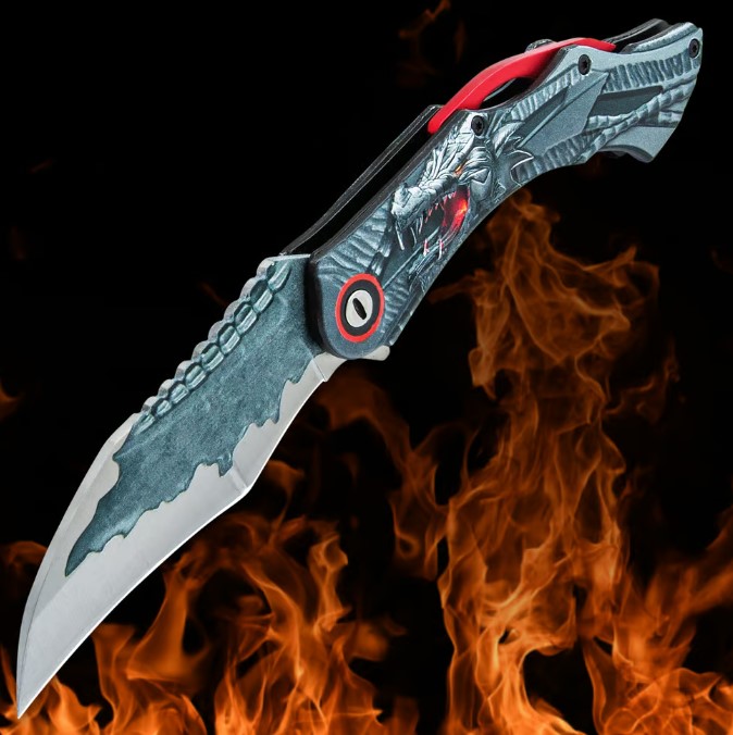 Red Ridgback Dragon Flipper Folding Knife, Assisted Opening, BK6134