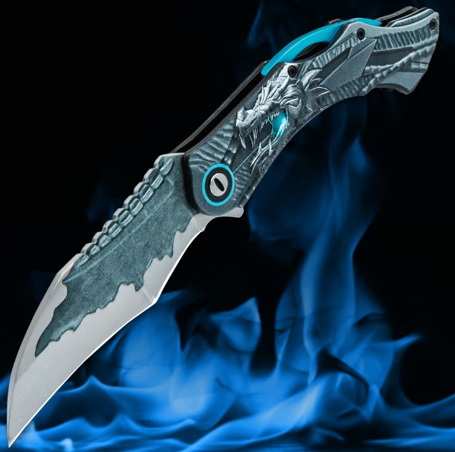 Blue Ridgback Dragon Flipper Folding Knife, Assisted Opening, BK6135