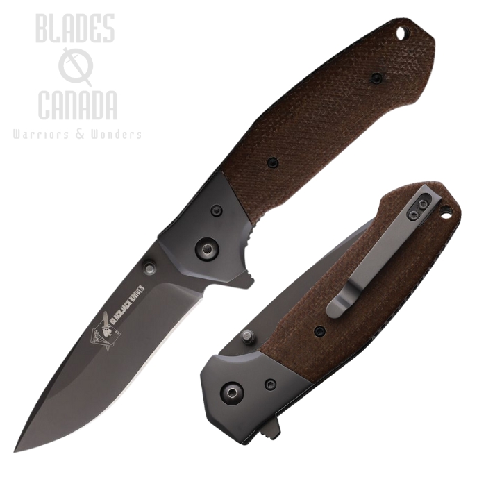 Blackjack Flipper Folding Knife, S35VN Gray Ti, Micarta Brown/Stainless Bolsters, BCB157