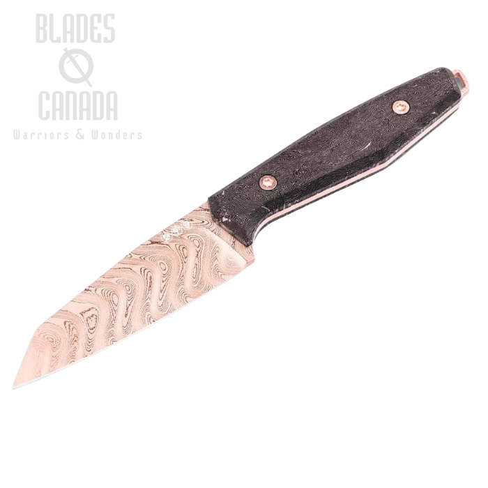 Boker Manufaktur AK1 Fixed Blade Knife, Damascus Pink Reverse Tanto, Carbon Fiber, 132502DAM