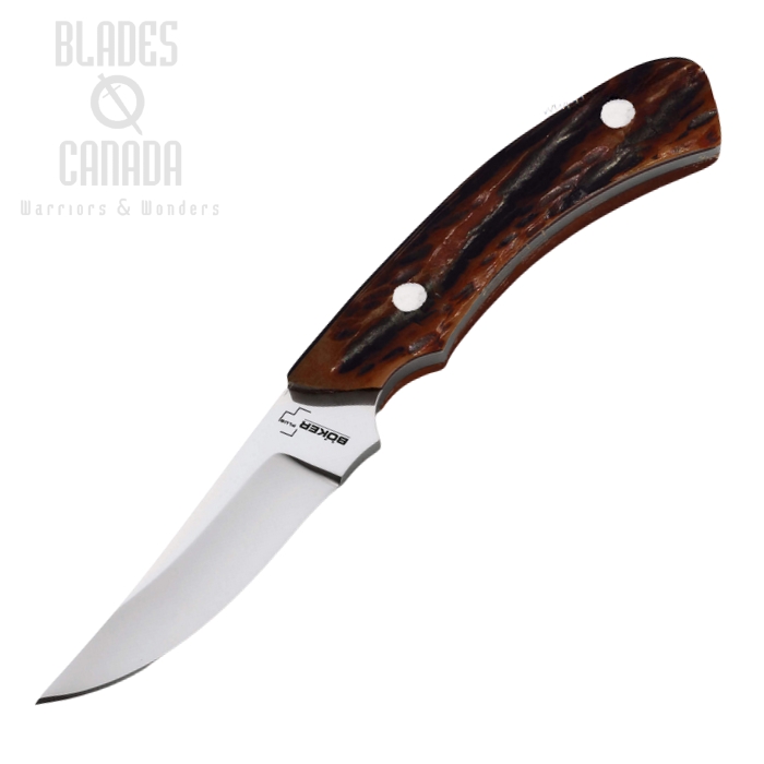 Boker Plus Cowboy Crossdraw Fixed Blade Knife, 440C, Jigged Bone, Leather Sheath, 02BO516