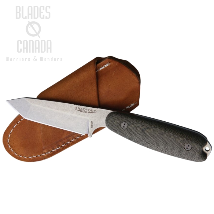 Bradford Guardian 3.5 Fixed Blade Knife, N690 Stonewash, Micarta Green, Leather Sheath, 3.5T-102-N690 (image for) Bradford Guardian 3.5 Fixed Blade Knife, N690 Stonewash, Micarta Green, Leather Sheath, 3.5T-102-N690