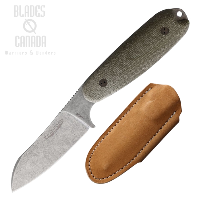 Bradford Guardian 3.5 Fixed Blade Knife, N690 SW Sheepsfoot, Micarta OD Green, BRAD35SF102