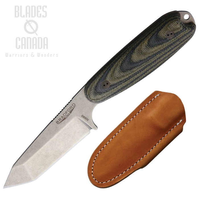 Bradford Guardian 3.5 Fixed Blade Knife, N690 SW, Micarta Red, Leather Sheath, BRAD35T109