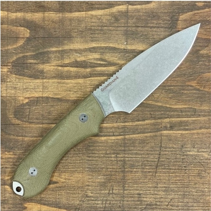 Bradford Guardian 4 Fixed Blade Knife, MagnaCut, 3D Micarta OD Green, Leather Sheath, 4S-102-MC