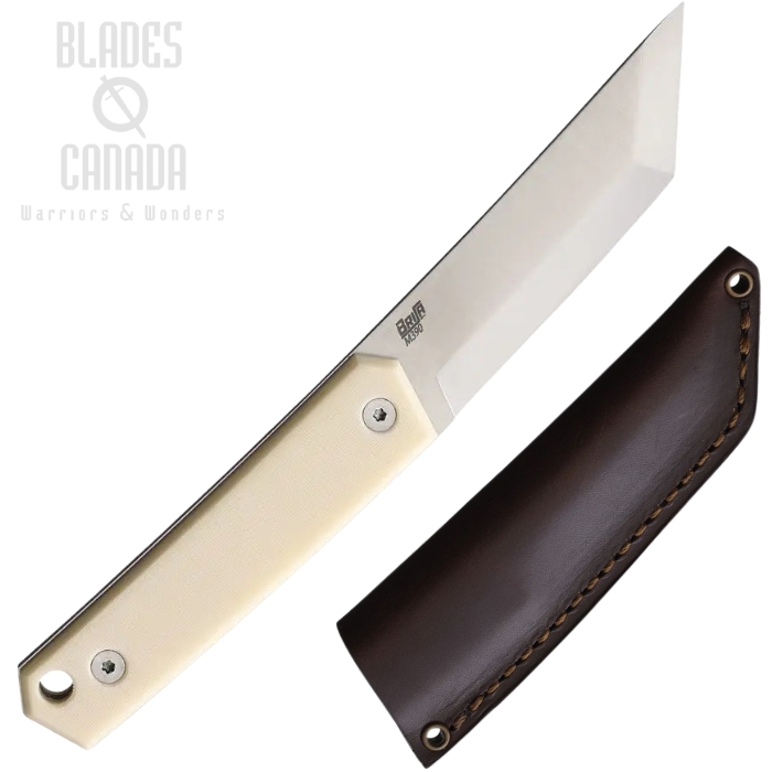 Brisa Kwaiken 90 Fixed Blade Knife, M390 Satin, Micarta Ivory, Brown Leather Sheath, BRI332 Brisa Kwaiken 90 Fixed Blade Knife, M390 Satin, Micarta Ivory, Brown Leather Sheath, BRI332