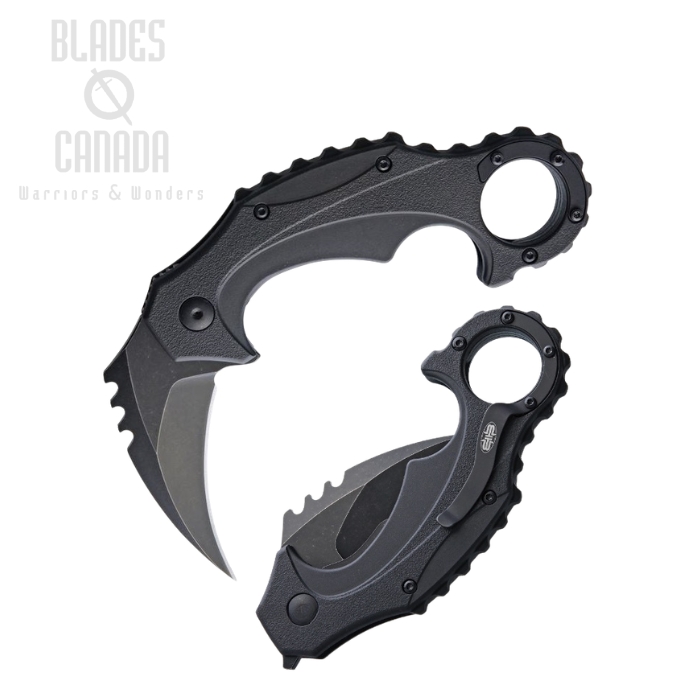 Brous Blades Enforcer Karambit Flipper Folder, D2 Acid SW, Black Handle, M001A (image for) Brous Blades Enforcer Karambit Flipper Folder, D2 Acid SW, Black Handle, M001A
