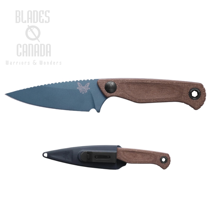 Benchmade Dacian Fixed Blade Knife, Magnacut Cerakote Blue, Canvas Micarta, Molded Sheath, 203BT-01