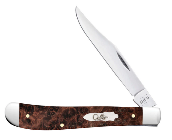 Case Slimline Trapper Slipjoint Folding Knife, Stainless, Maple Burl Wood, 64063