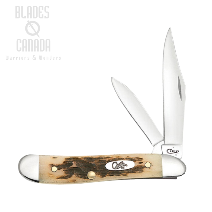 Case Peanut Slipjoint Folding Knife, Stainless Steel, Bone Amber Peach Seed Jig, 00045