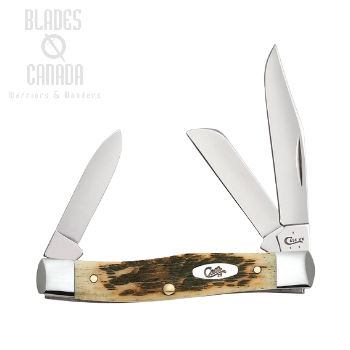 Case Medium Stockman Slipjoint Folding Knife, Carbon, Amber Bone Peach Seed Jig, 00079