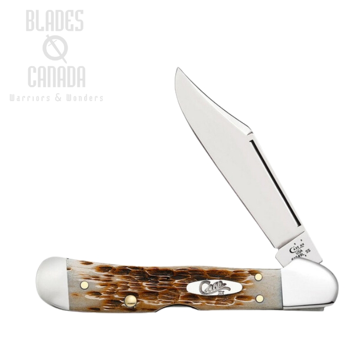 Case Mini Copperlock Folding Knife, Stainless Steel, Bone Amber Peach Seed Jig, 00133