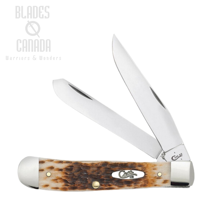 Case Trapper Slipjoint Folding Knife, Carbon Steel, Bone Amber Peach Seed Jig, 00163