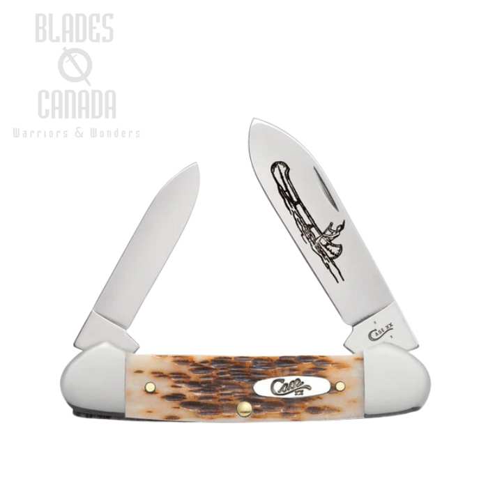 Case Canoe Slipjoint Folding Knife, Carbon Steel, Amber Bone Peach Seed Jig, 00263