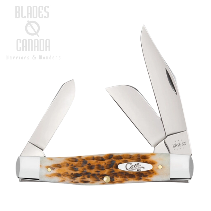 Case Large Stockman Slipjoint Folding Knife, Stainless, Peach Seed Jigged Amber Bone, 10724