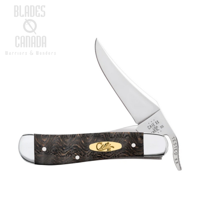 Case Russlock Folding Knife, Stainless, Smooth Black Curly Oak Wood, 14002