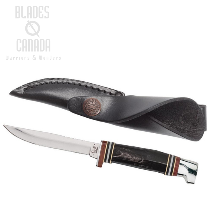 Case Mini FINN Fixed Blade Knife, Stainless, Buffalo Horn, Leather Sheath, 17916