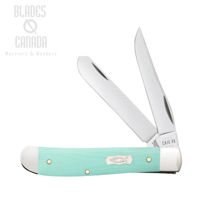 Case Mini Trapper Slipjoint Folding Knife, Stainless, G10 Seafoam Green, 18101