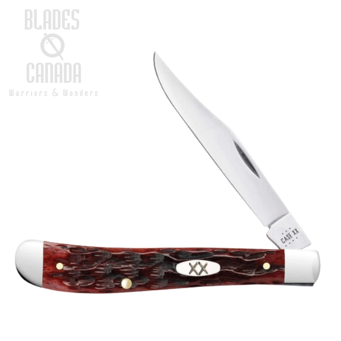 Case Slimline Trapper Slipjoint Folding Knife, Stainless, Peach Seed Jig Mahogany Bone, 25135