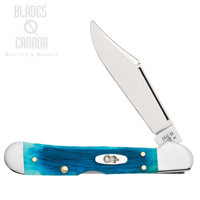 Case Mini CopperLock Backlock FOlding Knife, Stainless, Jig Caribbean Blue Bone, 25585