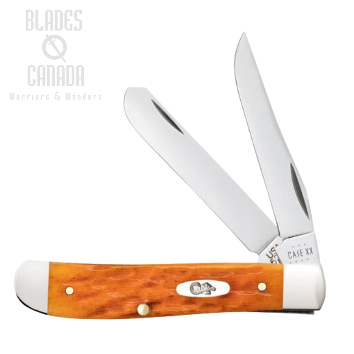 Case Mini Trapper Slipjoint Folding Knife, Stainless, Peach Seed Jig Persimmon Orange Bone, 26561