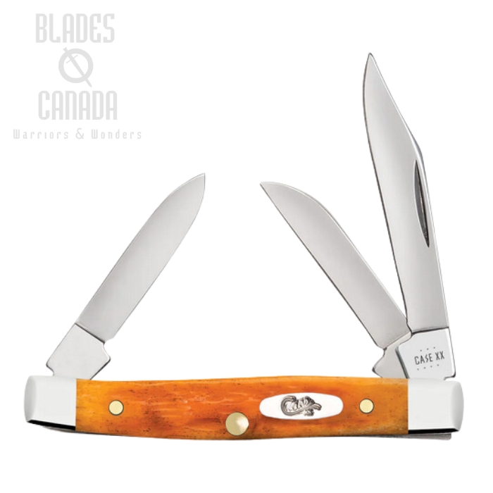 Case Small Stockman Slipjoint Folding Knife, Stainless, Peach Seed Jig Persimmon Orange Bone, 26565