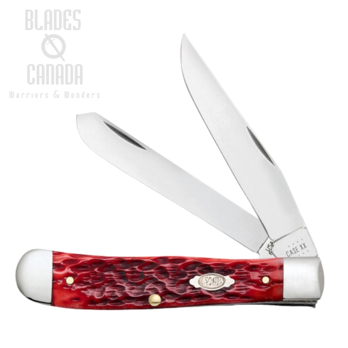 Case Trapper Slipjoint Folding Knife, Stainless, Peach Seed Jig Dark Red Bone, 31950