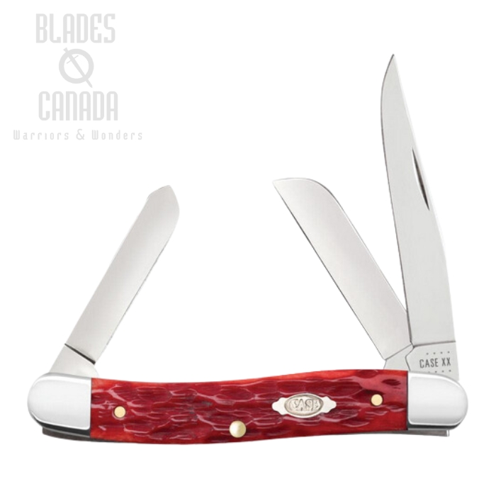 Case Medium Stockman Slipjoint Folding Knife, Stainless, Peach Seed Jig Dark Red Bone, 31951