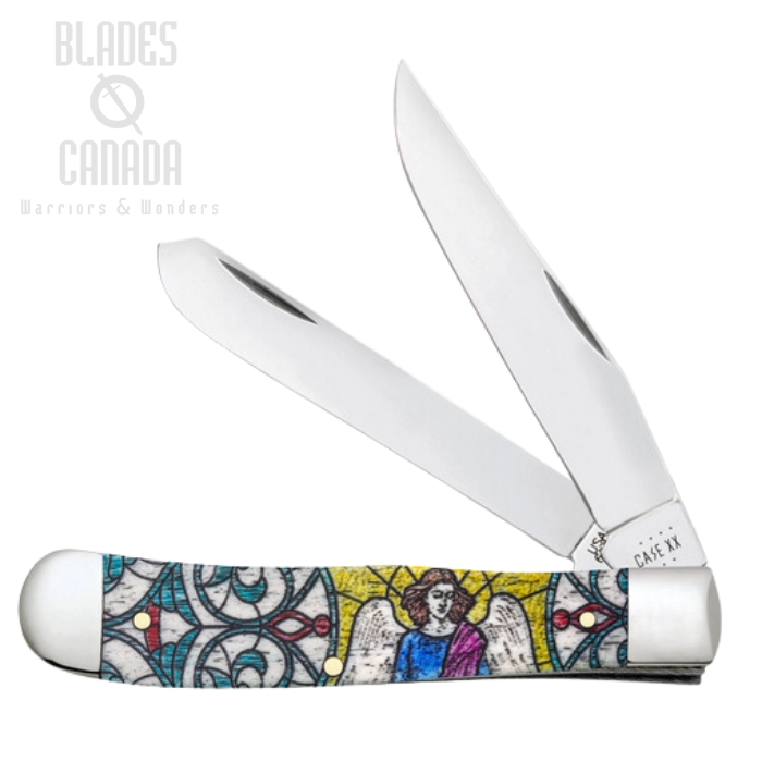 Case Trapper Slipjoint Folding Knife, Stainless, Stained Glass Angel Natural Bone, 38818