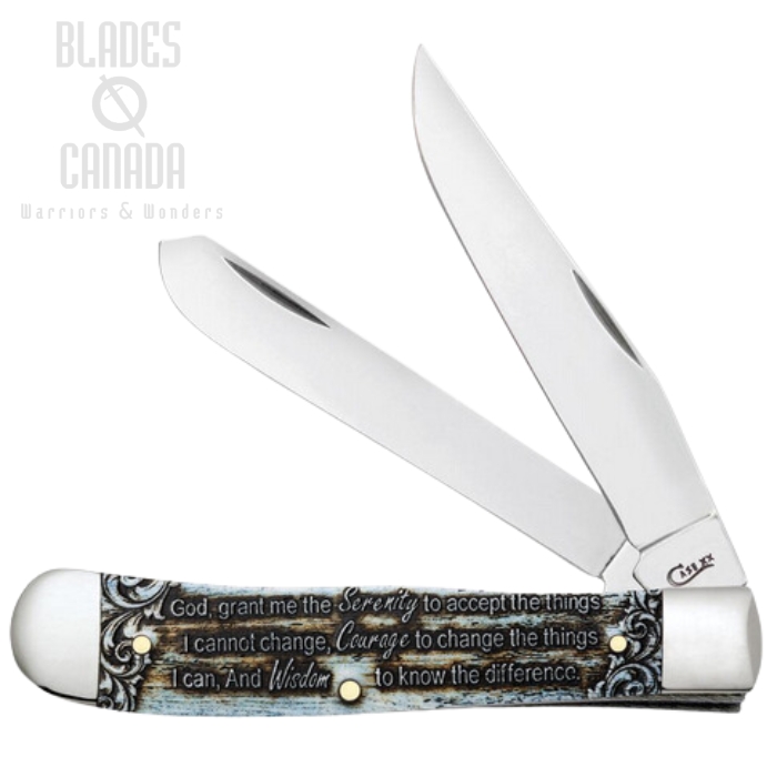 Case Trapper Slipjoint Folding Knife, Stainless, Serenity Prayer Smooth Natural Bone, 38822