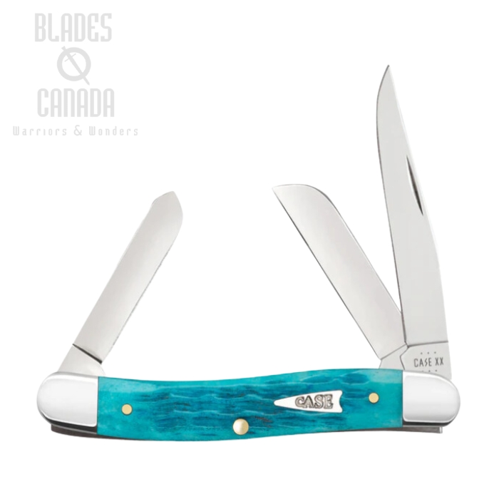 Case Medium Stockman Slipjoint Folding knife, Stainless, Crandall Jig Sky Blue Bone, 50642