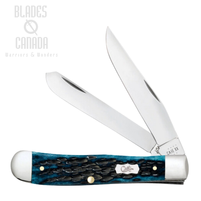 Case Trapper Slipjoint Folding Knife, Stainless, Peach Seed Jig Mediterranean Blue Bone, 51850