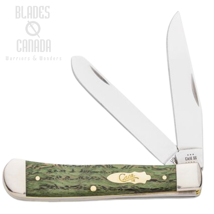 Case Smooth Mini Trapper Slipjoint Folding Knife, Stainless, Kelly Green Curly Oak, 64071