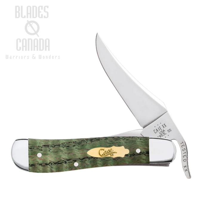 Case RussLock Folding Knife, Stainless, Green Curly Oak, 64073